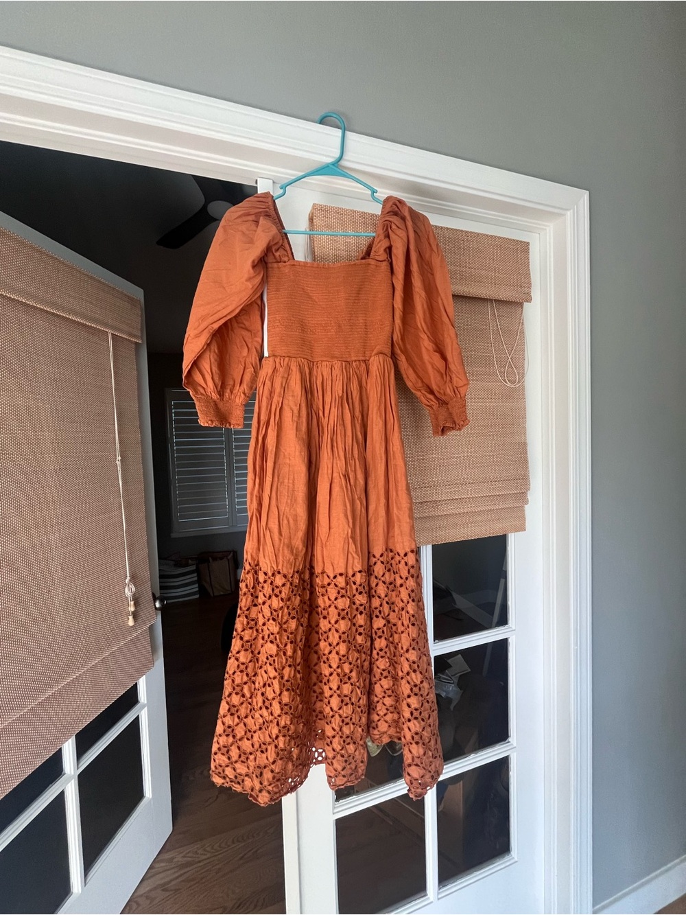 Free People Rust Orange Maxi Dress with Puff Sleeves